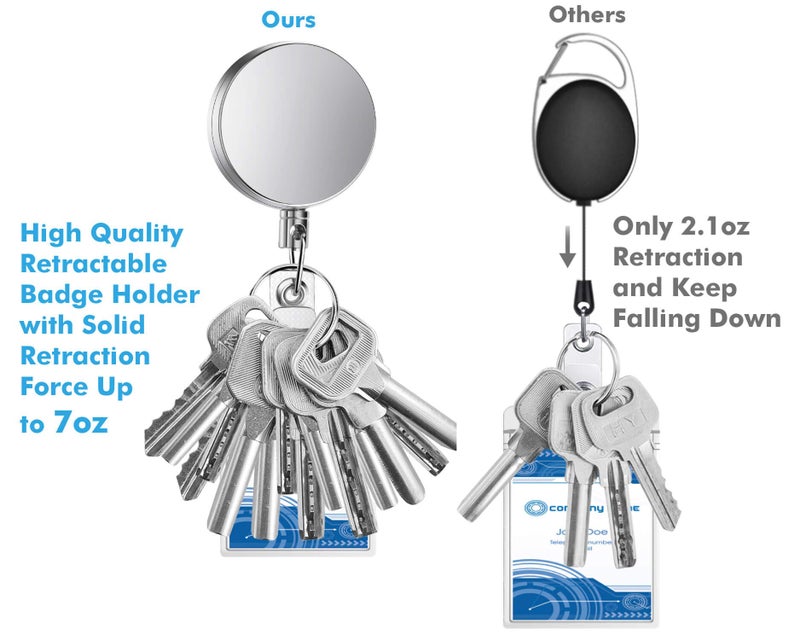 Selizo Retractable Badge Holder with Keychain Ring Clip Metal Badge Reel with Plastic ID Holder and Heavy Duty Name Card Holder for ID Card Key Card Carabiner Work Badge - Image 2